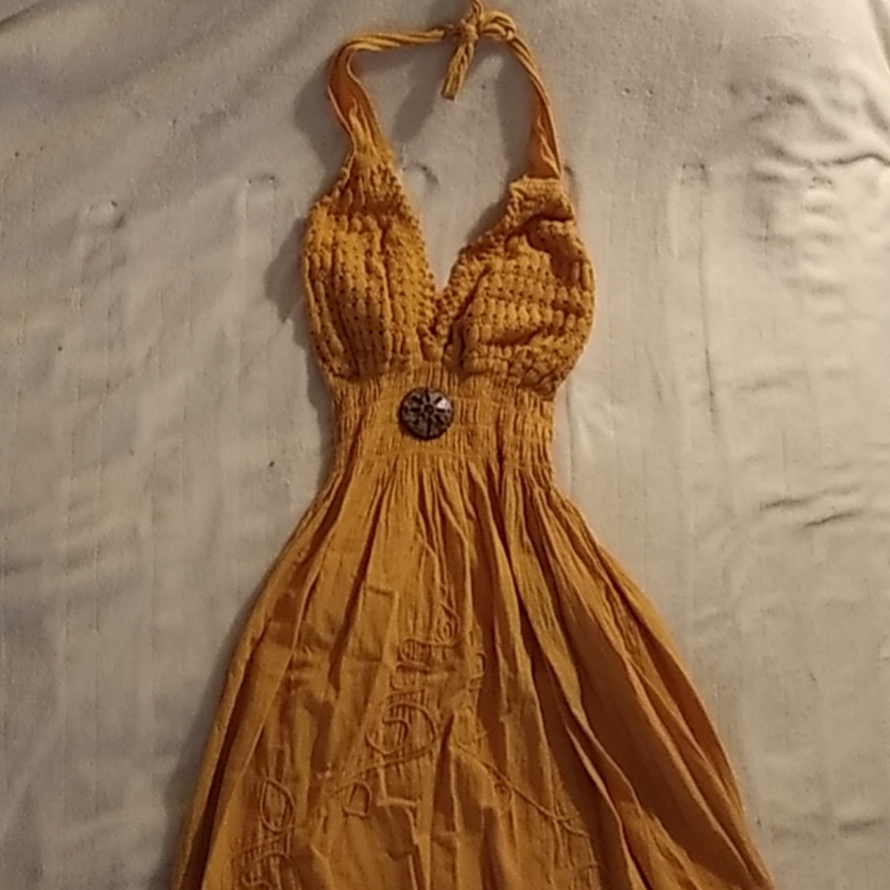 Boho Embroidered Halter Dress